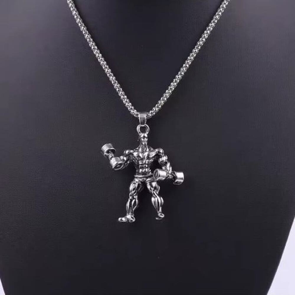 Bodybuilder Weightlifting Necklace Fitness Fashion Gym Bro Jewelry Birthday NEW!